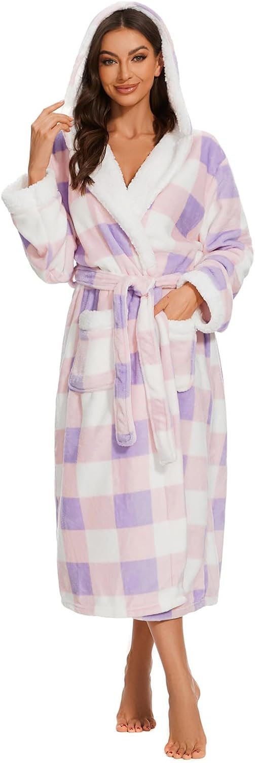 Devirld Plush Robes for Women: Cozy Hooded Fleece Bathrobe