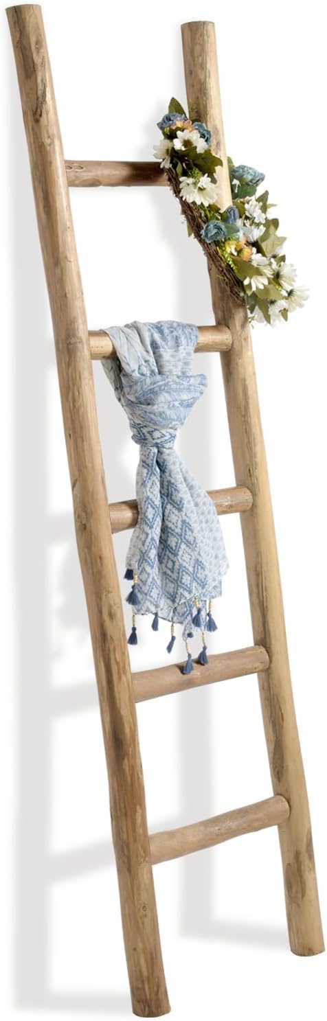 FUIN Fully Assembled 57in Wood Blanket Ladder for Home Decor