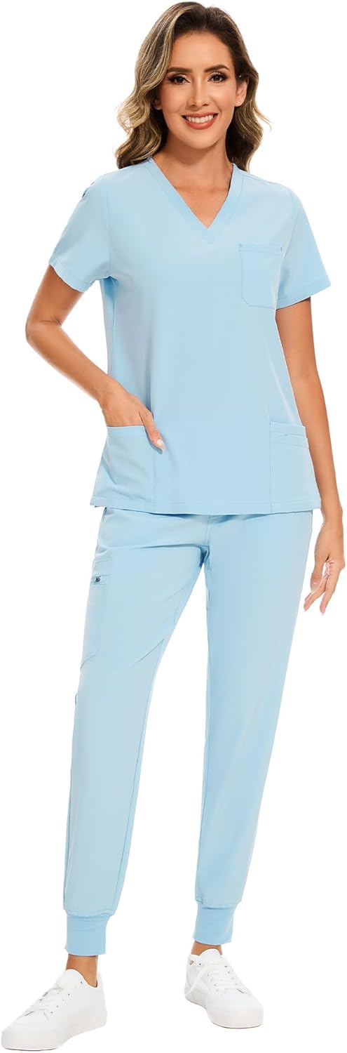 COZYFIT Scrubs for Women - Stylish V-Neck Top & Jogger Pants
