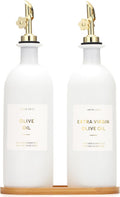 Olive Oil Dispenser Bottles Set of 2 - 16oz Glass with Bamboo Tray