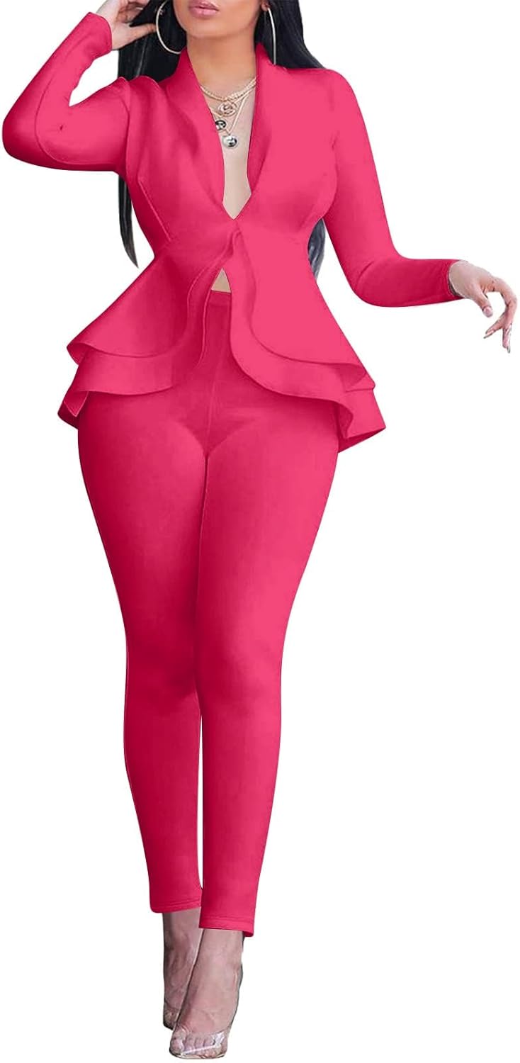 Salimdy Sexy 2 Piece Outfits for Women Blazer and Pants Set