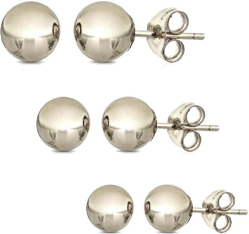14K Solid Gold Ball Stud Earrings Set of 3 Sizes for Versatility