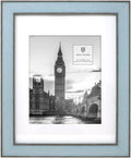 Isaac Jacobs 11x14 Blue w/Brown Double Border Picture Frame - Stylish