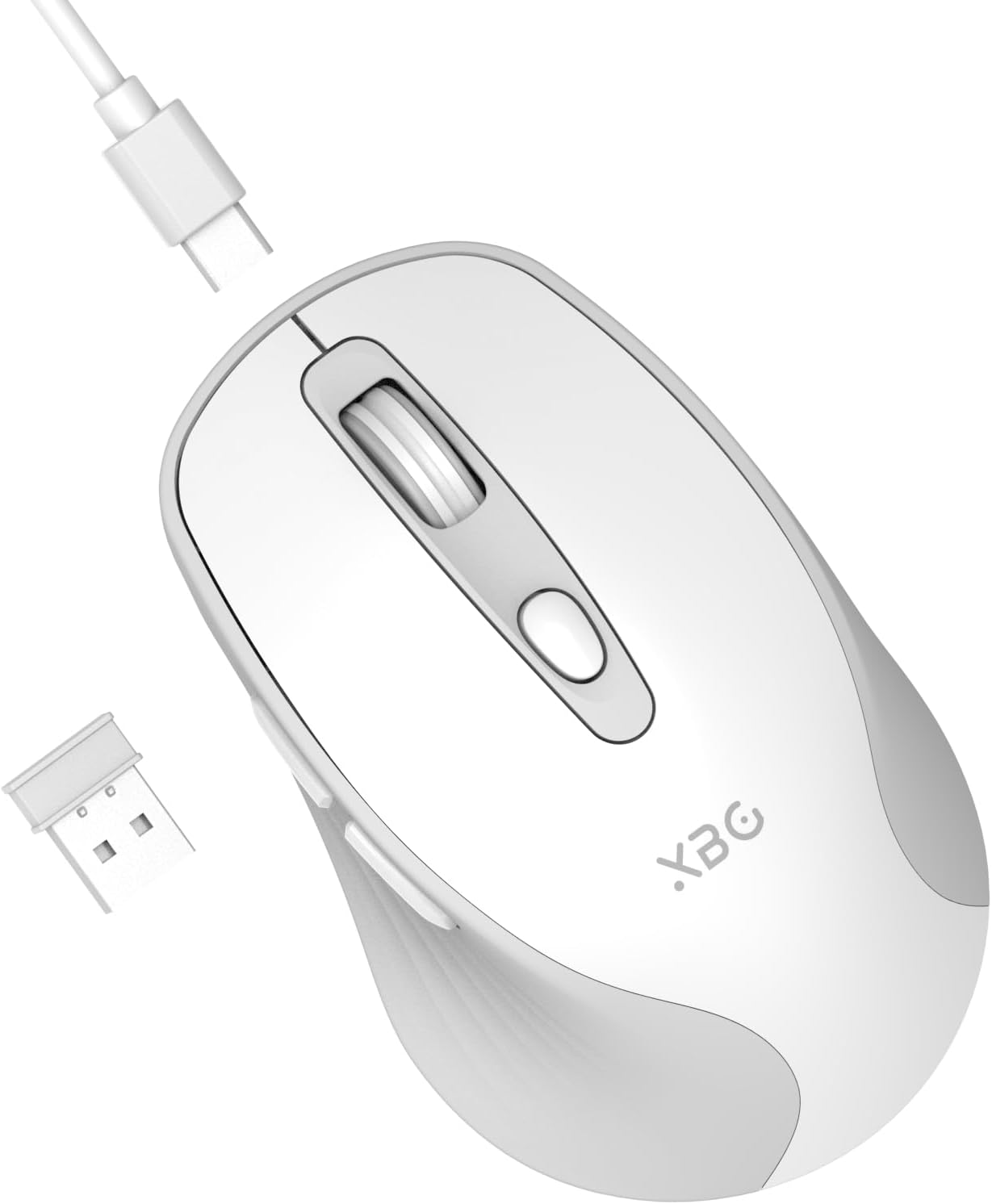 Silent Dual Mode Wireless Mouse - Rechargeable with 3 DPI, 6 Buttons - White