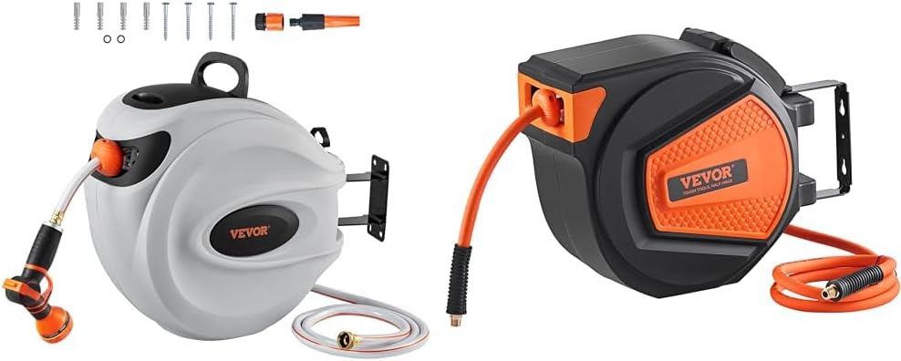 VEVOR Retractable Hose Reel with 100 ft Water Hose & 50 ft Air Hose