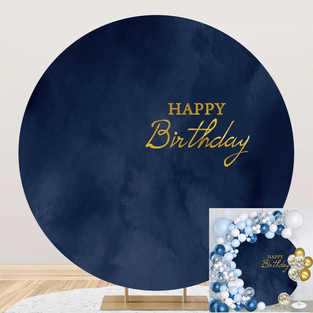 6.5ft Dark Blue Round Backdrop Cover for Birthday Parties