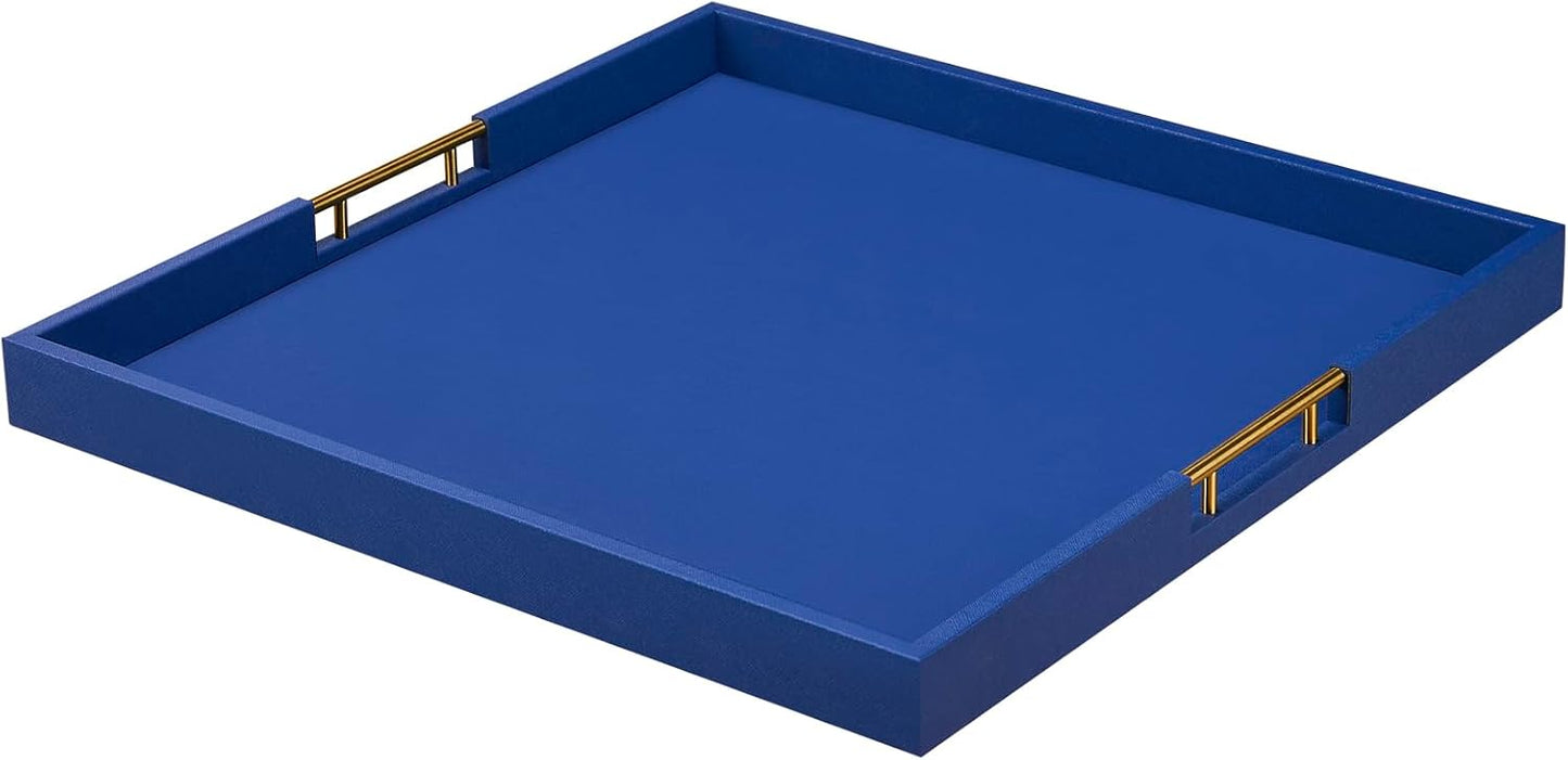 20x20 Inches Extra Large Blue Faux Leather Wrapped Tray for All Uses