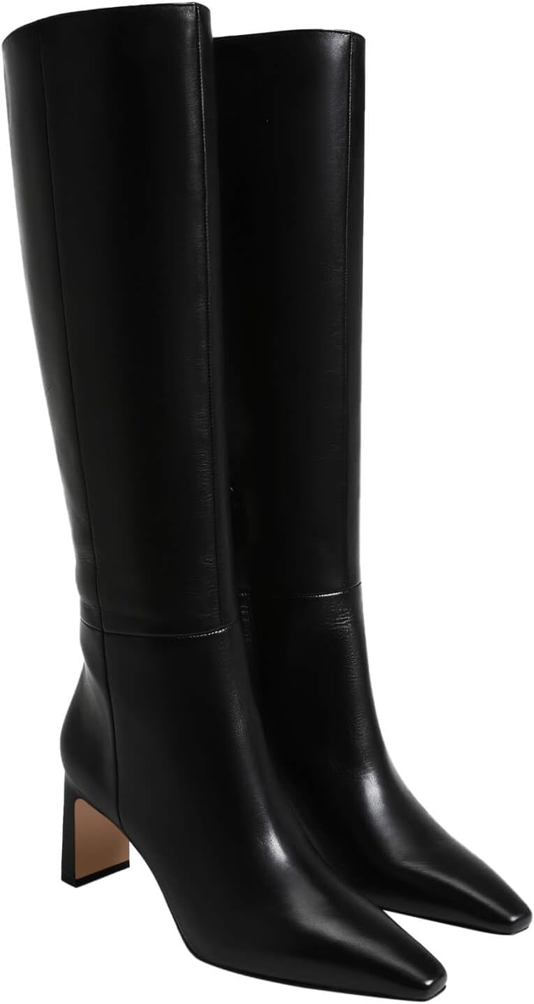 Coutgo Womens Knee High Boots with Chunky Heel and Zipper