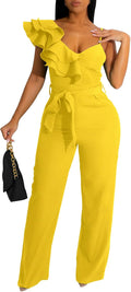 kaimimei Womens Casual V-Neck Sleeveless Ruffle Backless Jumpsuit