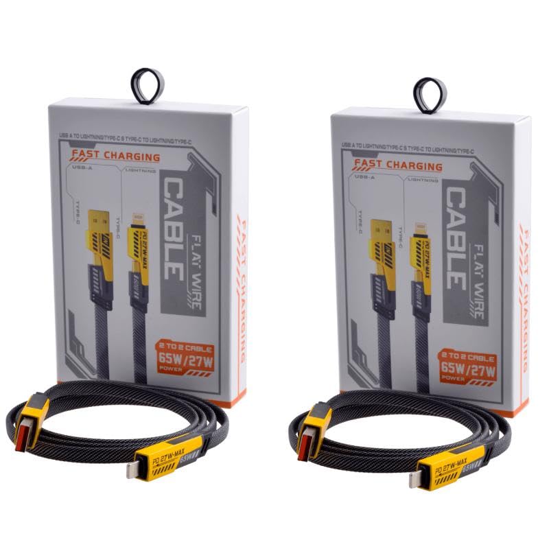 65W 4-in-1 Fast Charge Cable, USB C/Lightning/USB A Ports, HYERNFOP