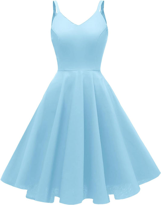 GOOBGS Women's 1950s Retro Vintage Spaghetti Strap Dress