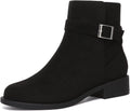 Athlefit Womens Ankle Boots Leather and Suede Chunky Low Heel