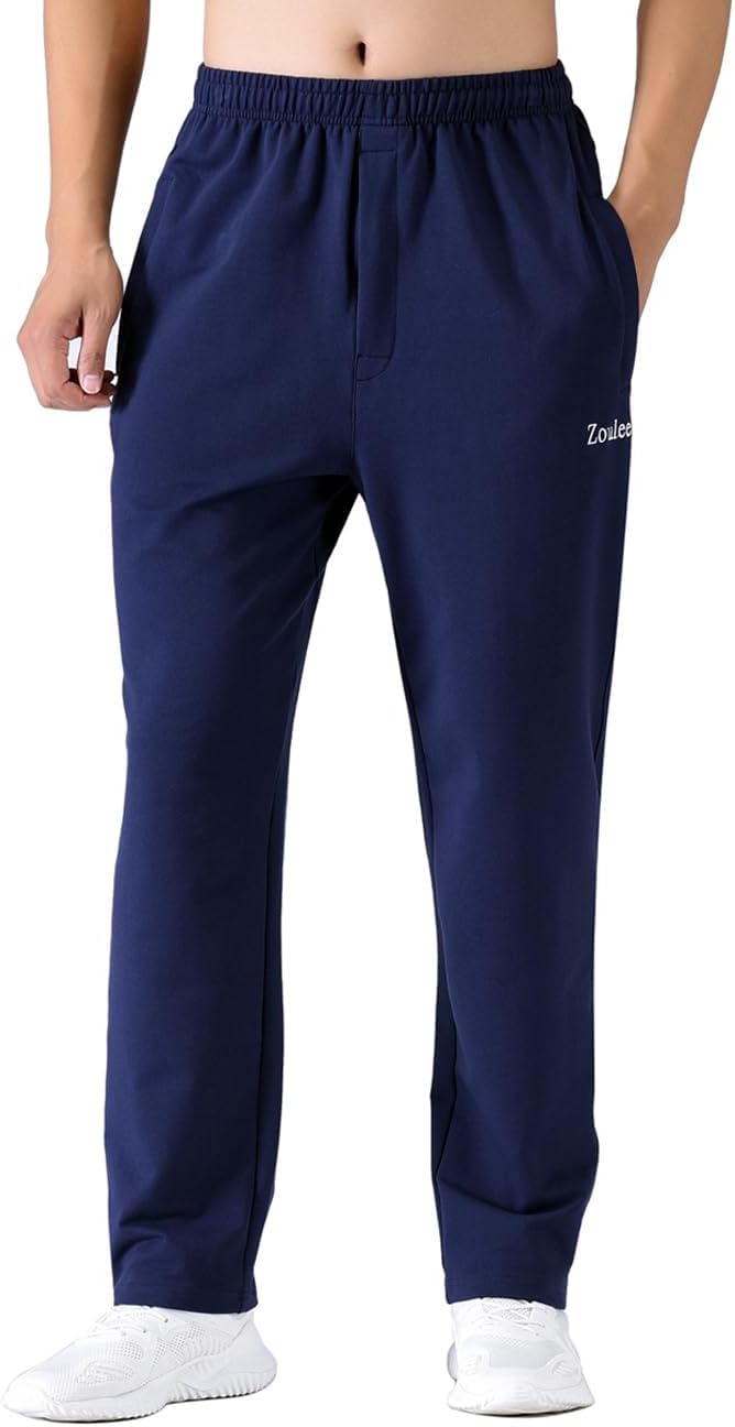 Zoulee Men's Casual Cotton Jogger Sweatpants with Zipper Pockets