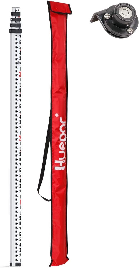 Huepar 16 Foot Aluminium Grade Rod with Bubble Level & Carry Bag