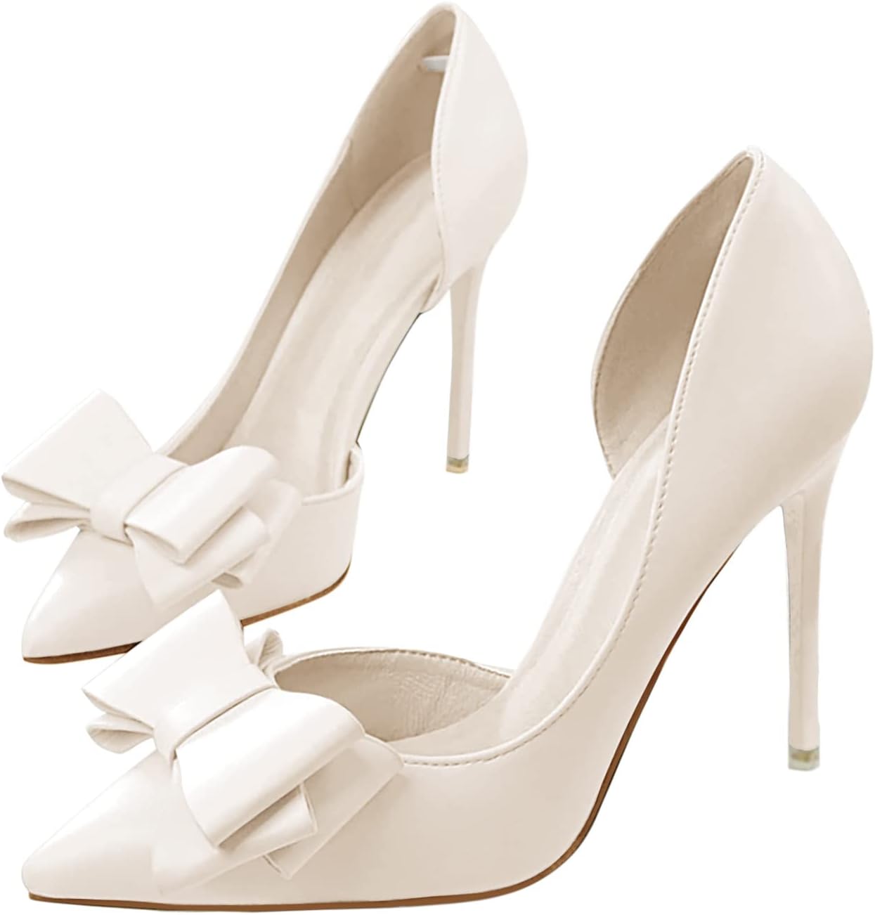 Womens Bow Heels Closed Pointed Toe Dress Shoes for Elegance