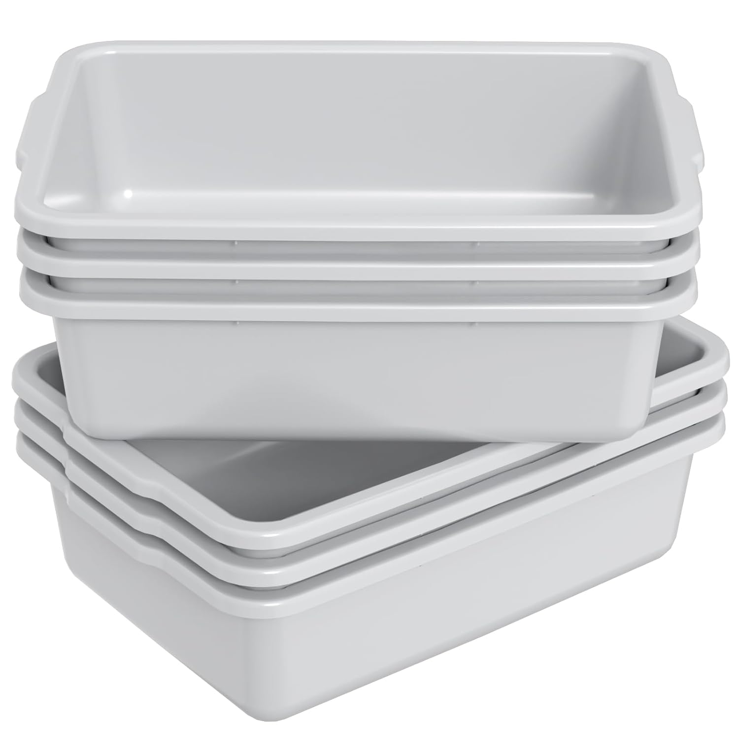6 Packs 24 L Plastic Bus Tubs for Commercial Use in Gray