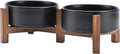 Ceramic Dog Bowls with Acacia Wood Stand for Small Dogs
