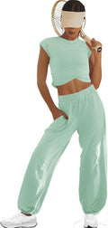 LAMISSCHE Womens Loungewear Set Two Piece Cropped Top & Wide Leg Pants