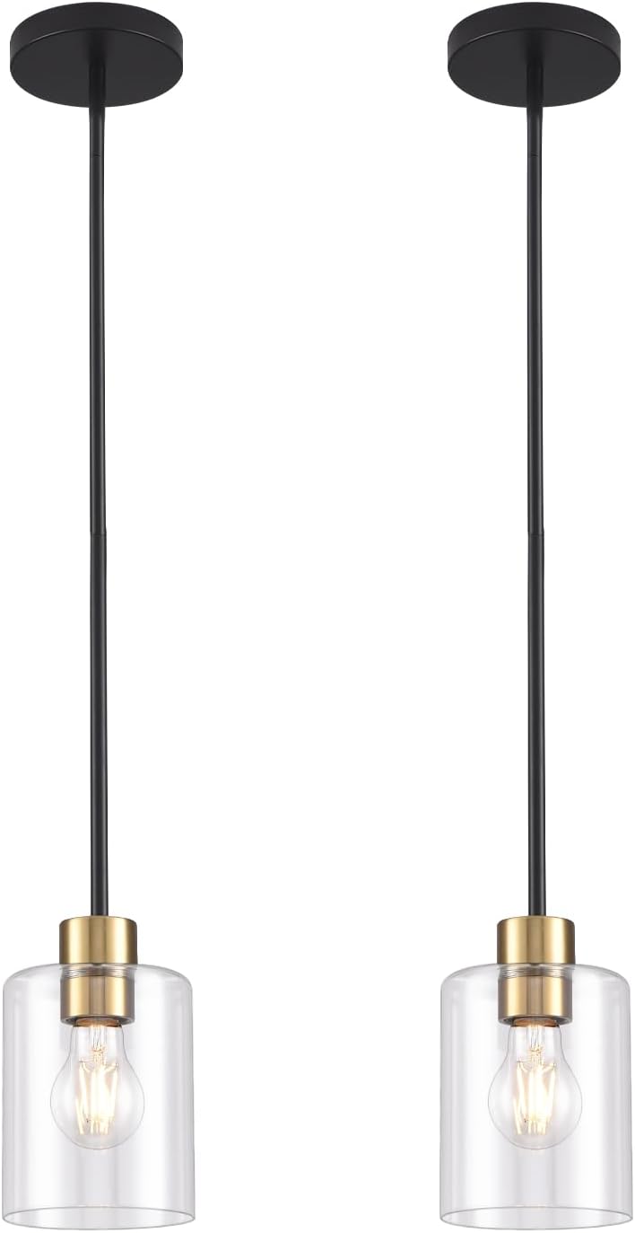 Black Brass Pendant Lights for Kitchen Island with Clear Glass