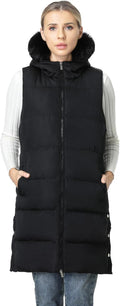 Women's Long Puffer Vest Sleeveless Winter Coat - Waterproof Warm