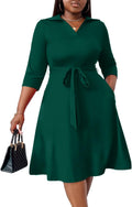 Plus Size Midi Dress for Women V Neck 3/4 Sleeve - Versatile Occasion