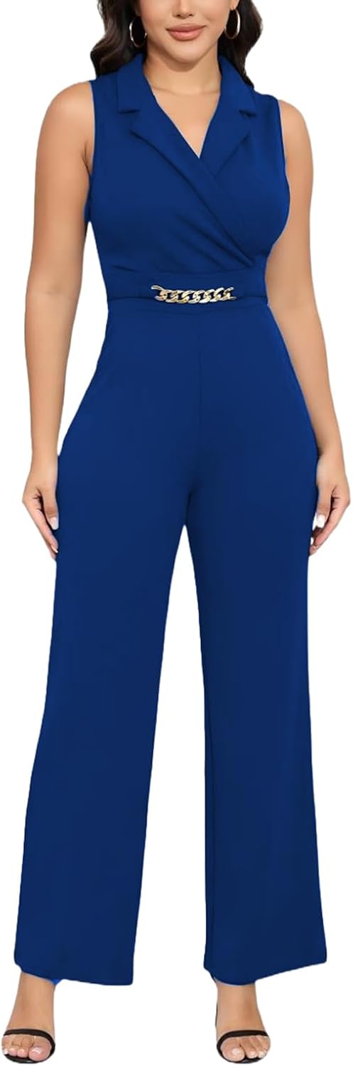 DeftSharp Women's Elegant Solid Color Cocktail Jumpsuit for Parties