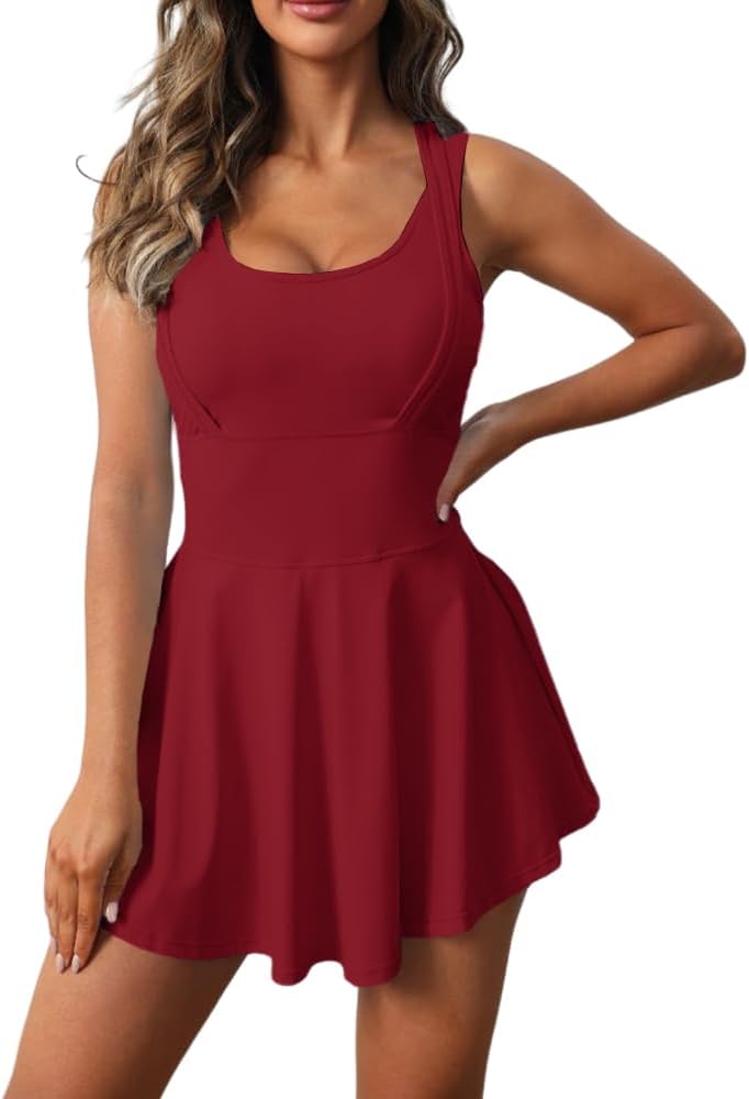 Womens Sleeveless 2-in-1 Athletic Tennis Golf Dress with Shorts