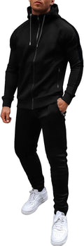 Tracksuit Mens Full Zip Hoodie Sweatsuit - Zipper Pockets & Contrast