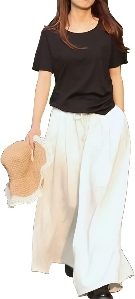 Extra Wide Leg Denim Pants for Women with Elastic Waist