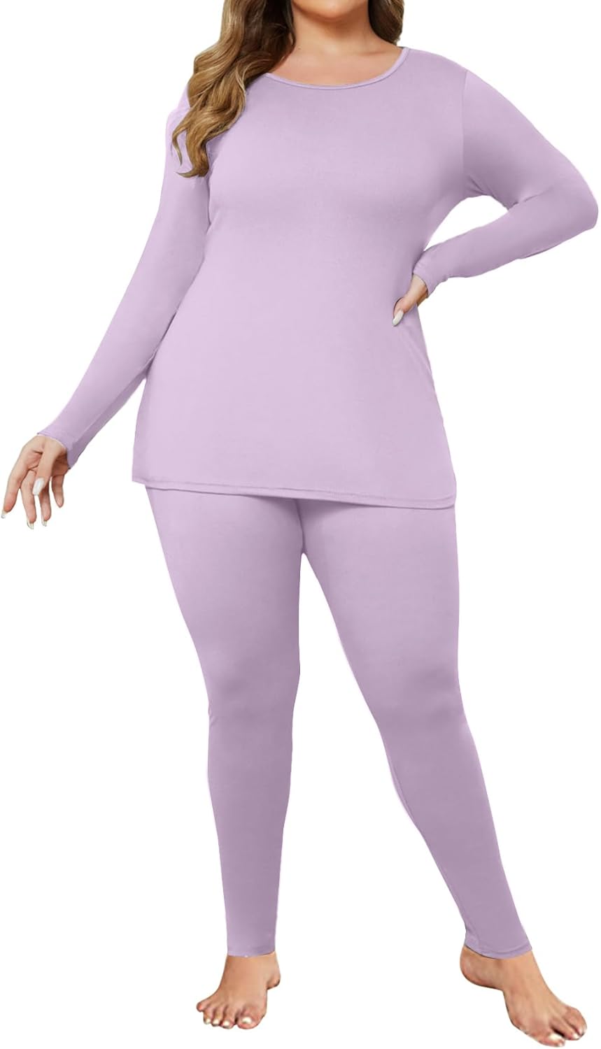 Ekouaer Women Plus Size Thermal Underwear Set for Comfort