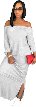 Off Shoulder Letter Print Maxi Dress - Comfortable Casual Fit