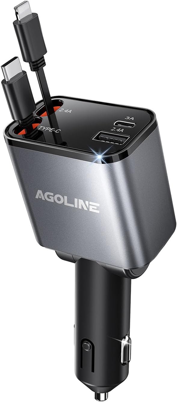AGOLINE 4-in-1 Retractable Fast Car Charger