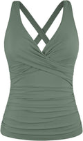 Hilor Women's Underwire Tankini Top Tummy Control V Neck Fit