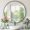 Black Round Mirror 30 in Matte Black Frame - Modern Wall Mirror