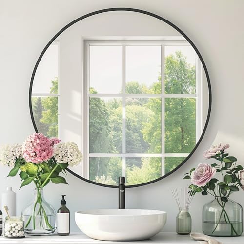 Black Round Mirror 30 inch with Metal Frame for Any Room