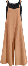Women Loose Long Bib Pants Jumpsuit with Pockets - Wide Leg Comfort