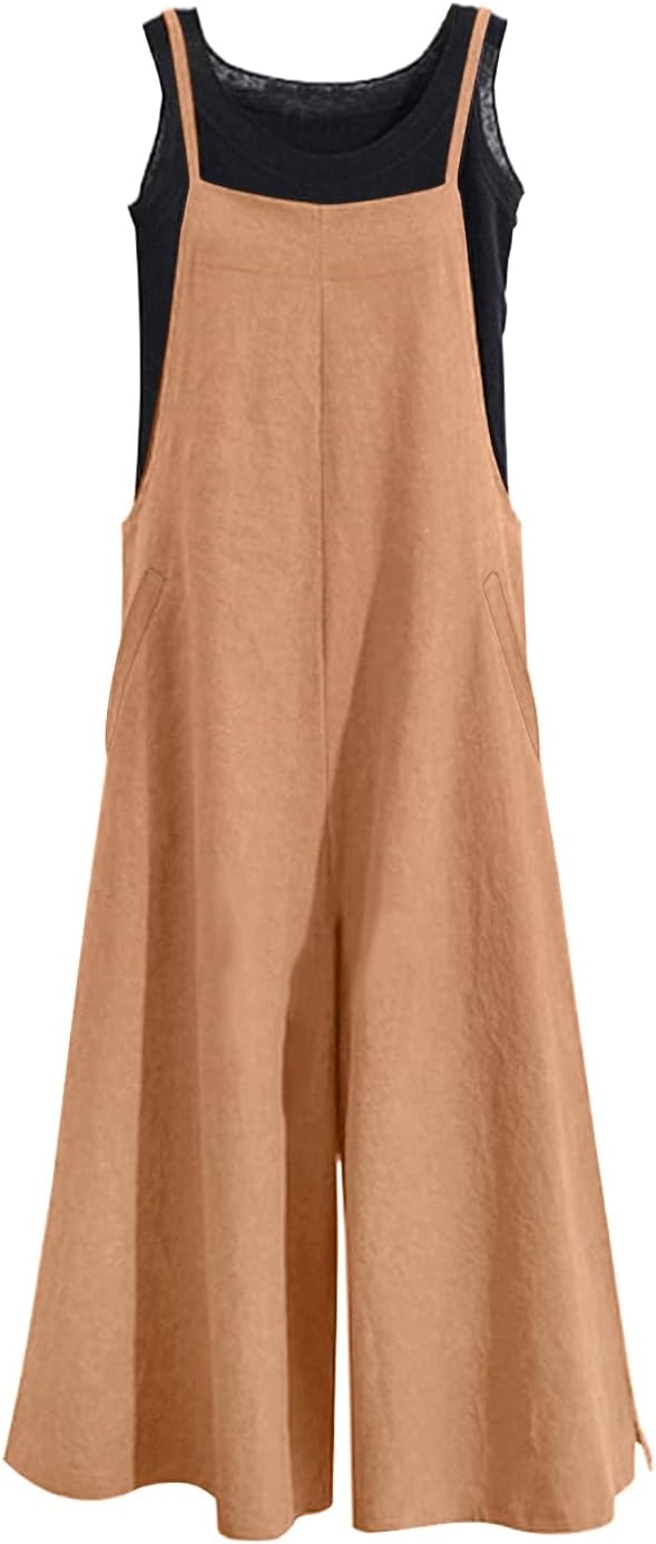 YESNO Women Casual Loose Long Bib Pants Wide Leg Jumpsuits