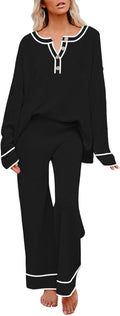 Pink Queen Women's 2 Piece Knit Sweatsuit - Button Pullover & Wide Leg