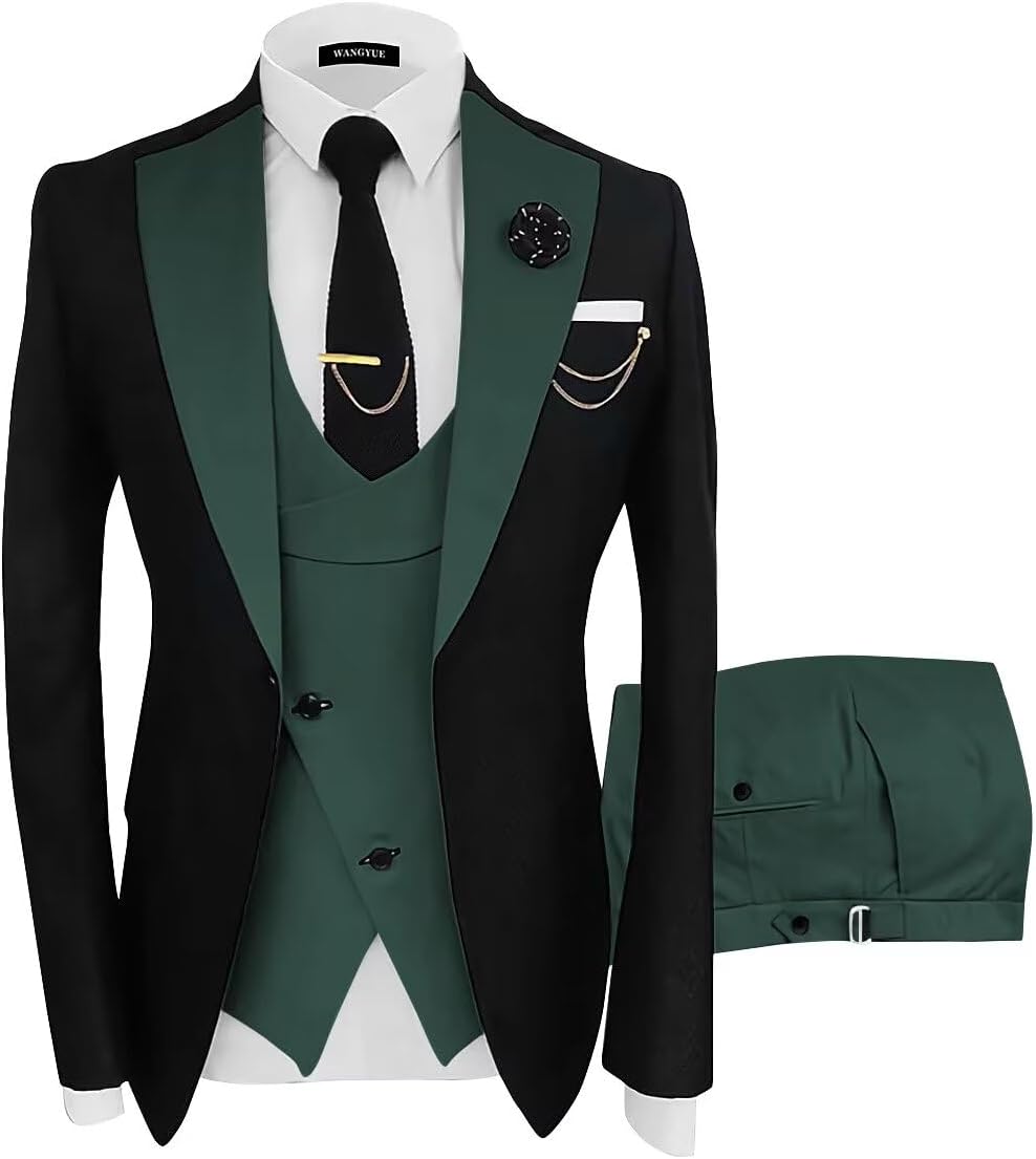 Wangyue Mens Suit 3 Piece Slim Fit for Weddings and Business