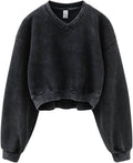 Hatant Sweatshirt for Women Acid Wash V-neck Hoodie - Vintage Crop
