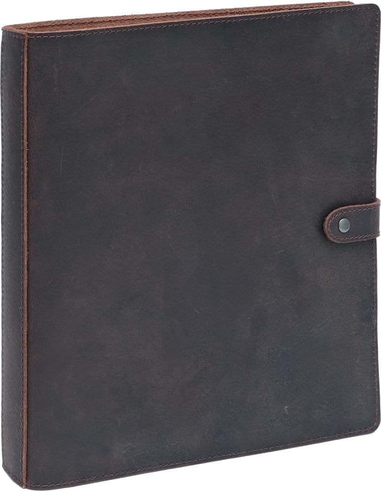 Leather 3 Ring Binder with Snap Closure for 8.5x11 Paper