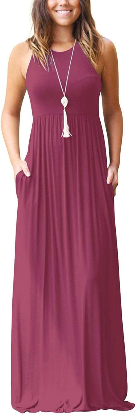 GRECERELLE Women's Sleeveless Racerback Maxi Dress with Pockets