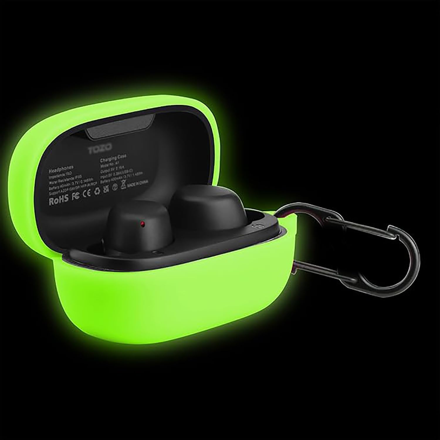 Glow-in-Dark Green Silicone Case for TOZO A1 Earbuds