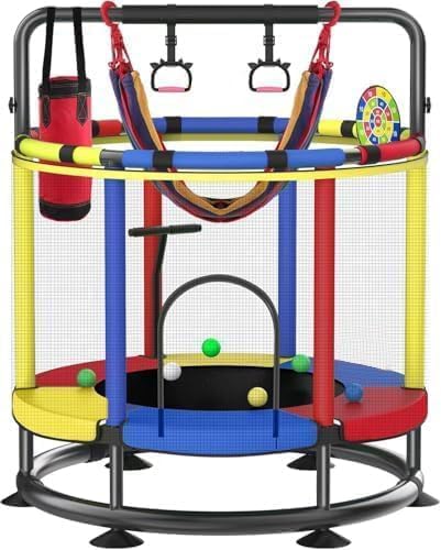 Trampoline for Kids with Adjustable T-Handrail and Safety Features