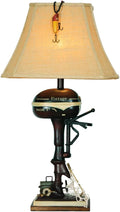 Vintage Motor Boat Lamp - Nautical Table Lamp with Burlap Shade