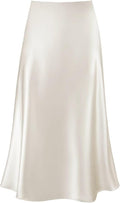 Women's Satin High Waist A Line Midi Skirt - Flattering Flared Fit