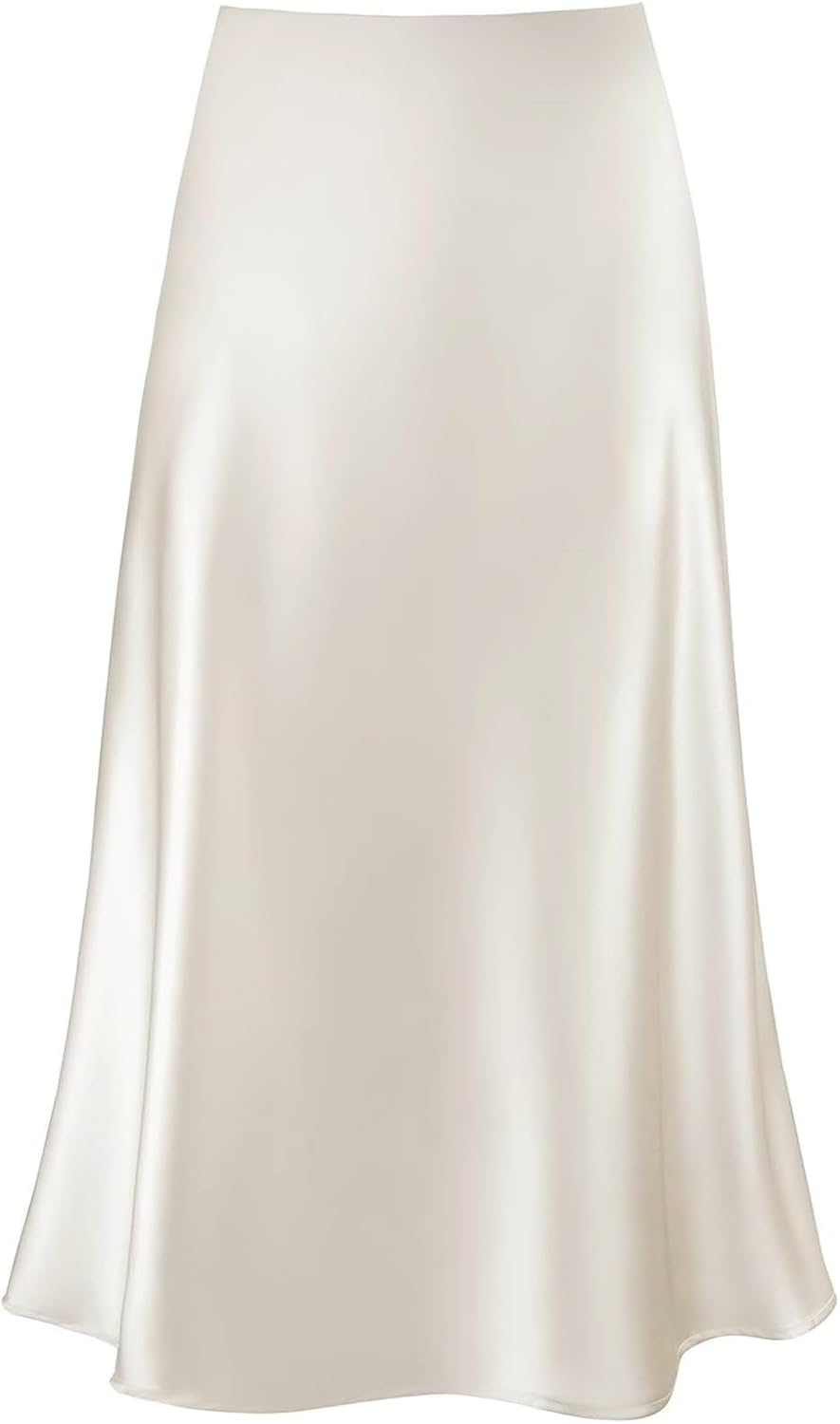 Women's Satin High Waist Flared A Line Midi Skirt for Style