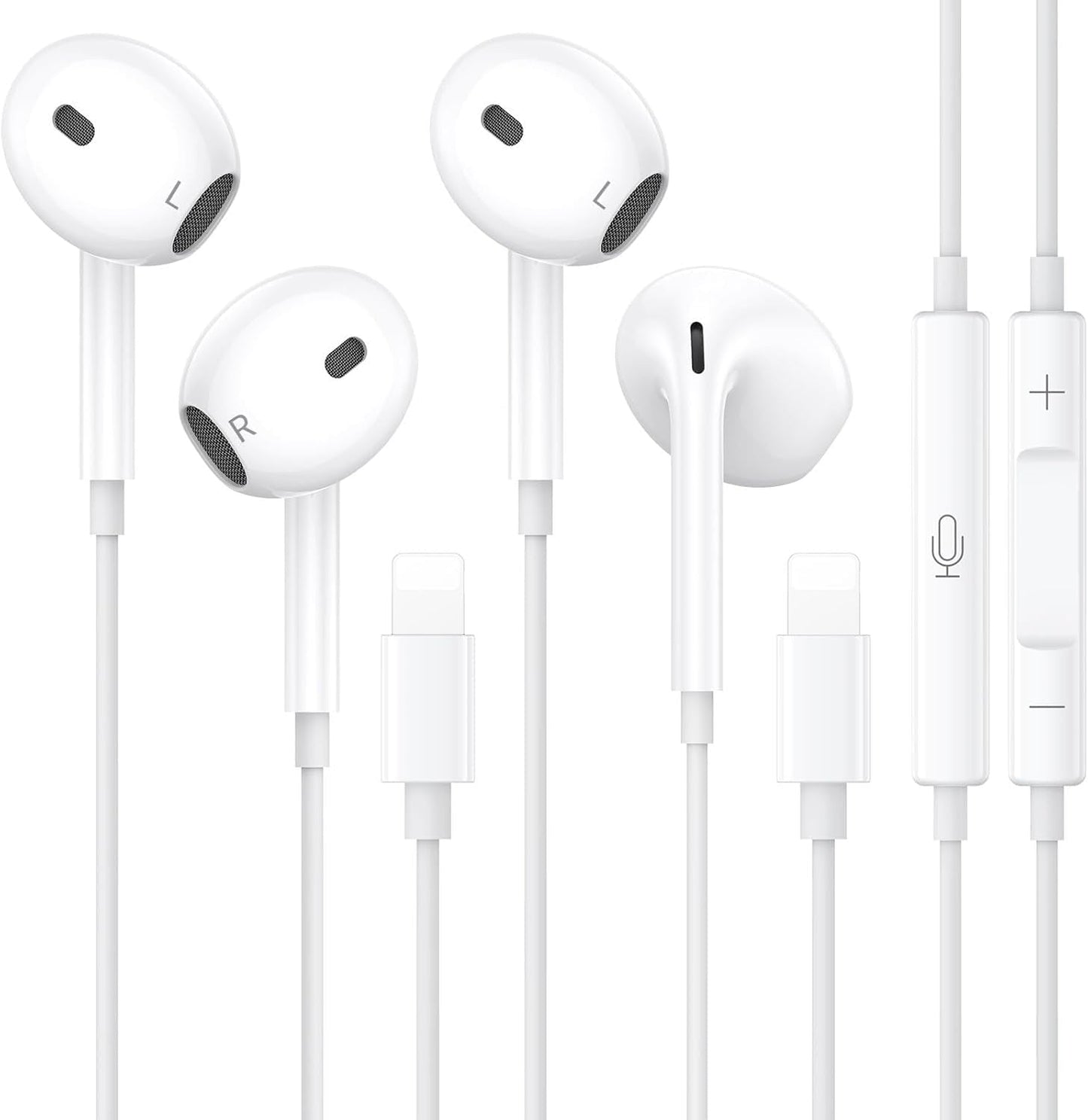 2-Pack MFi Certified Wired Earbuds - Noise Reduction & Mic
