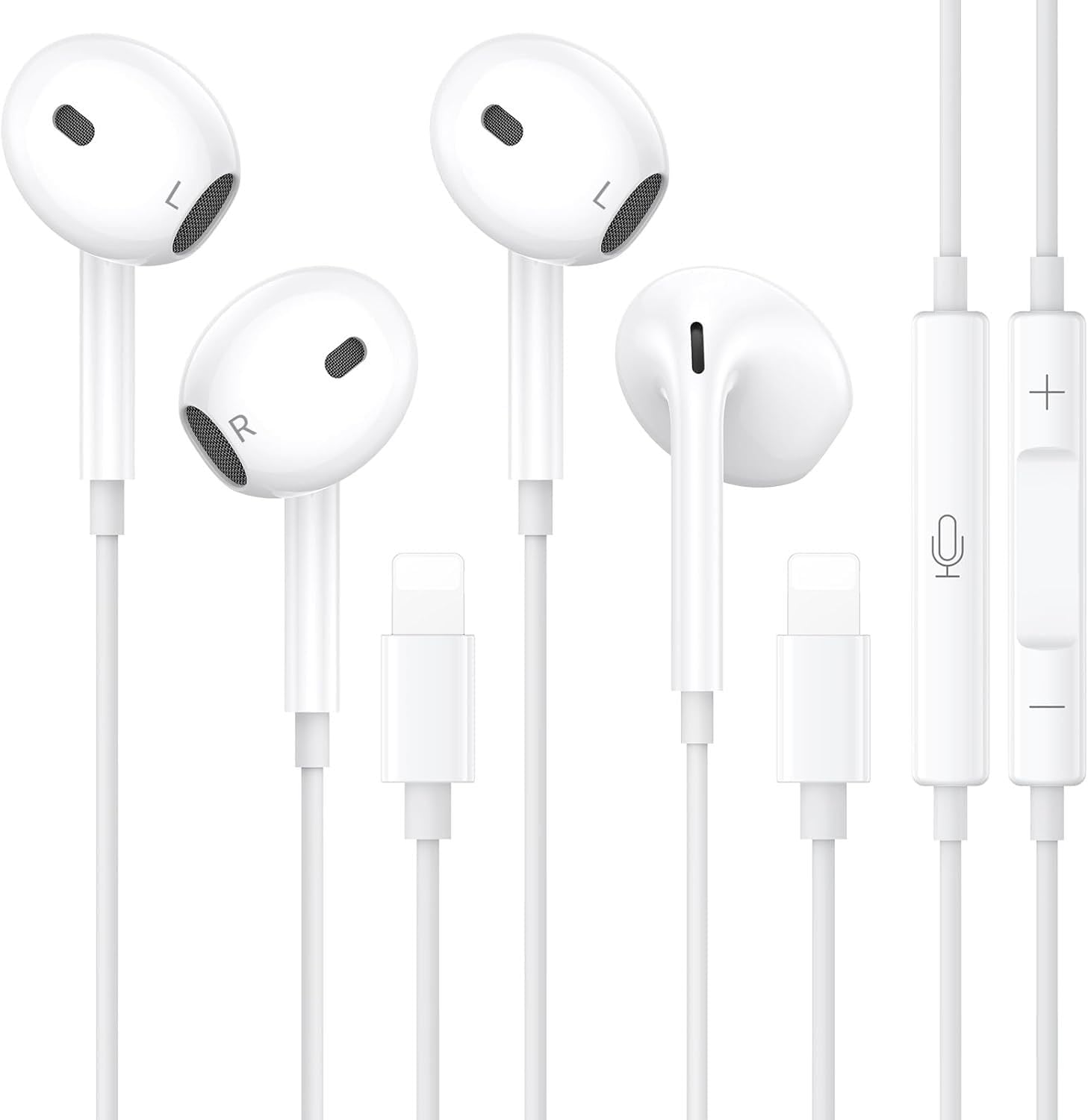 2-Pack MFi Certified Wired Earbuds - Noise Reduction & Mic