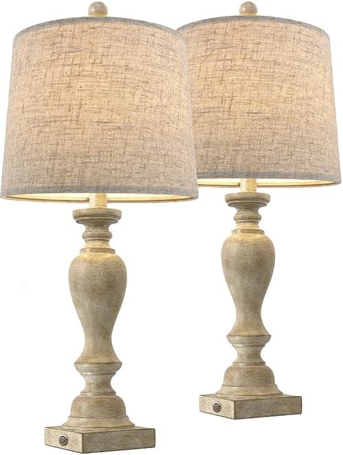 25.75 in Farmhouse Dimmable Table Lamp Set with USB Ports